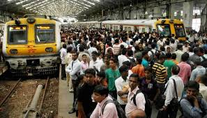 Crowded local trains in Mumbai